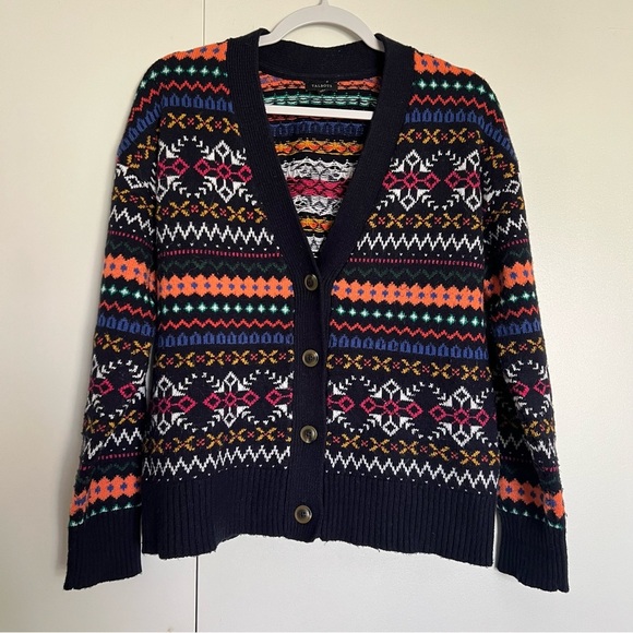 Talbots V-Neck Sweater Cardigan Fair Isle Delight size small - Picture 2 of 10